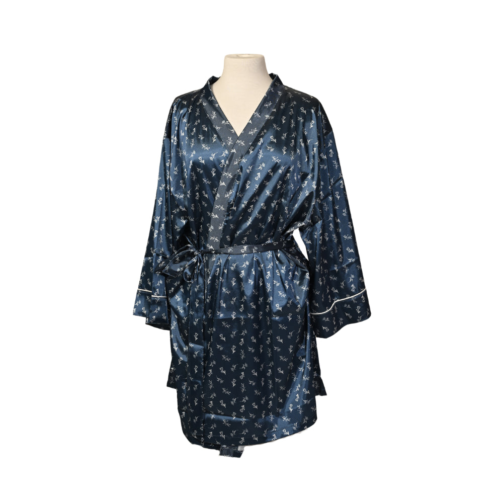 K&Co Satin Robe Small/Medium  - NAVY DITSY